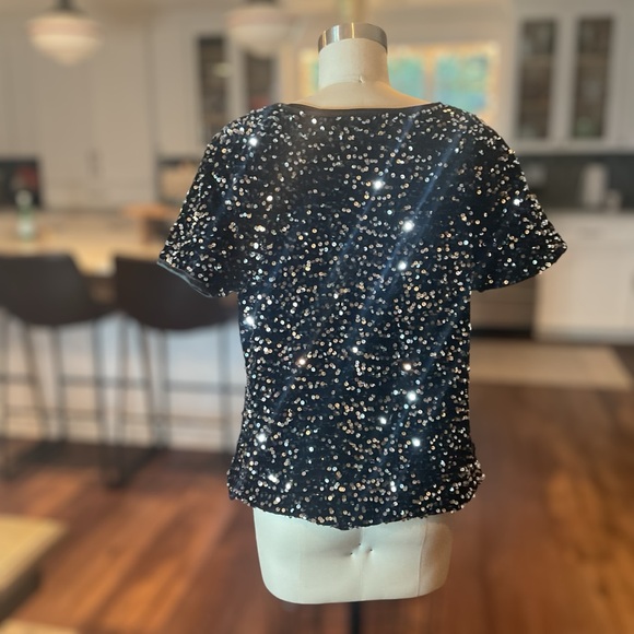 Anna-Kaci Sparkle & Shine Black Sequin Short Sleeve Top Large EUC - Picture 4 of 12